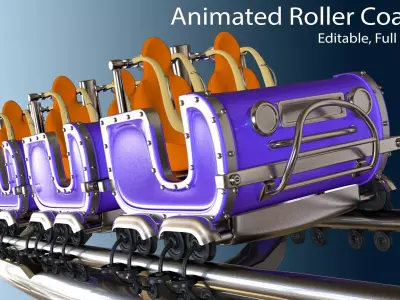3d Animated Roller Coaster Train 3D model