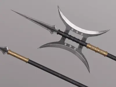 Double Moon Halberd  Spear Pike PBR Ancient Weapon 4K Texture 3D model