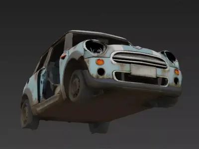 Abandoned Mini Car Wreck Low-poly 3D model