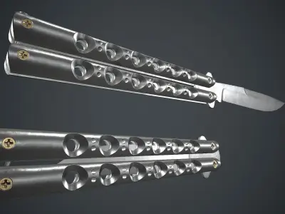 Titanium Balisong Knife PBR Game Ready Low-poly 3D model
