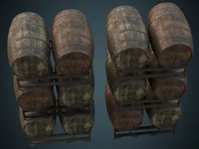 Wooden Barrel 1B Low-poly 3D model