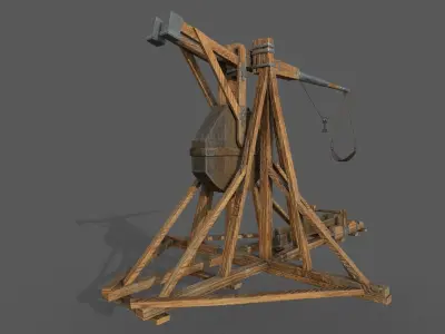 Trebuchet wooden crane Low-poly 3D model
