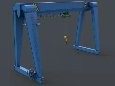 PBR Single Girder Gantry Crane V2 - Blue Light Low-poly 3D model