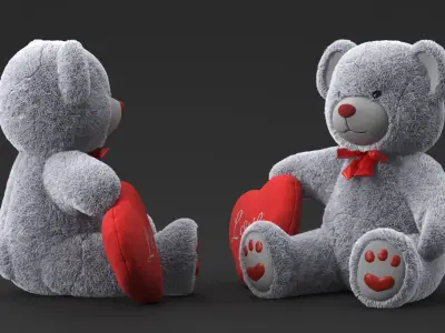 Teddy Bears with Heart Fur Collection 3D model