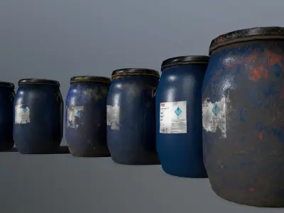Barrel five jars Low-poly 3D model