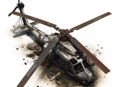 Crashed Military Attack Helicopter 3D Model Low-poly 3D model