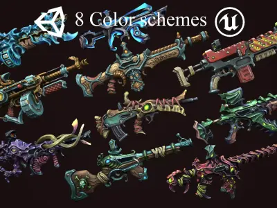 Fantasy assault rifles Low-poly 3D model