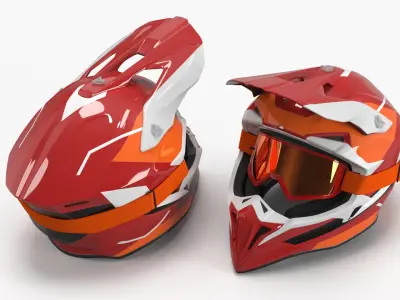  Racing Motocross Helmet with Goggles Red-Orange 
