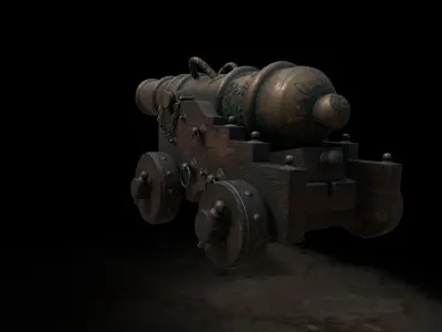 Old Naval Cannon Low-poly 3D model
