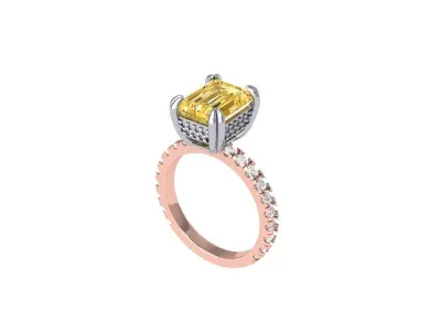 Yellow Emerald Solitaire Ring With Side Stone 3D print model
