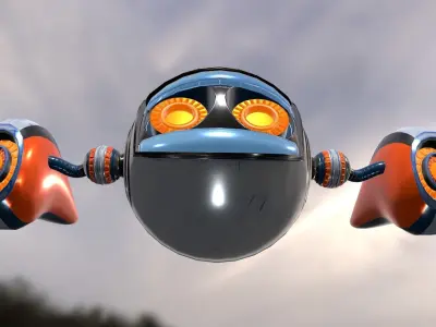 Robot Low poly 3D model futuristic spaceship flying in sky Low-poly 3D model