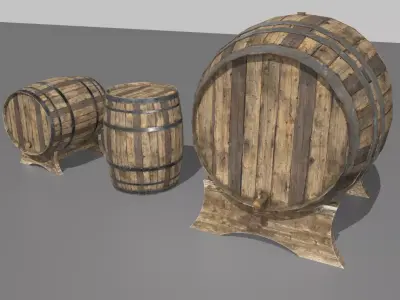 Old Wooden Barrels 3 Low-poly 3D model