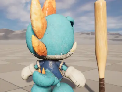 Stylish cartoon dinosaur with skeletal skin Low-poly 3D model