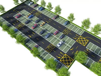 Open-air parking lot in modern urban park 3D model