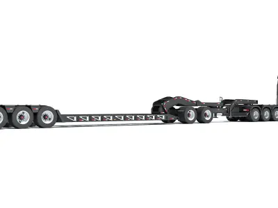 Semi Truck with Lowboy Trailer 3D model
