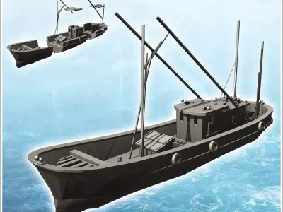 Long modern fishing boat 5 - World War Two Second WWII Front Eas 3D print model
