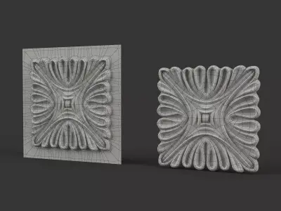 Carved Square Floral Rosette for Classic Furniture 3D model