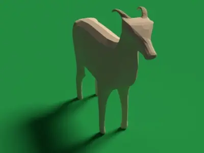 Low Poly 3D Modeled Goat   Wood Carving Style Low-poly 3D model