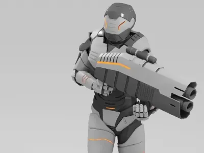 Sci- fi  soldier rigged animated character 3D model