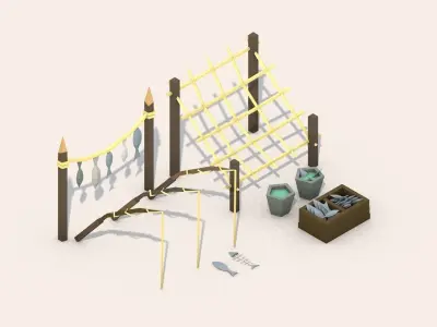 Low Poly Pirate House Fittings - Furniture Asset Pack Low-poly 3D model