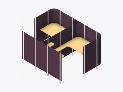 Office Pod - Workspace - Officetec - Side To Side - Same Facing Low-poly 3D model