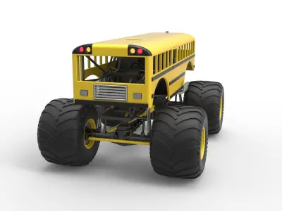 School bus Monster truck Scale 1 to 25 3D print model