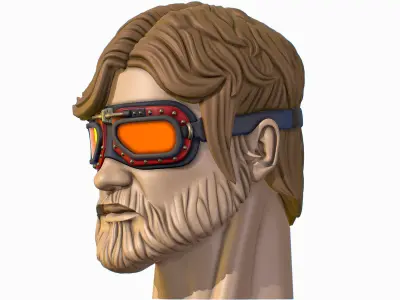 High Poly Mans Head with Beard and Glasses Low-poly 3D model