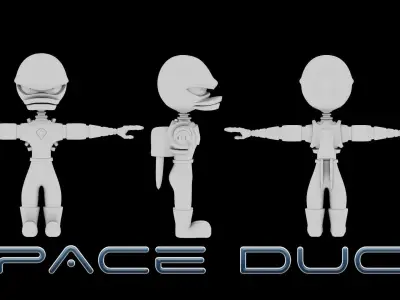 Cartoon Space Duck Low-poly 3D model