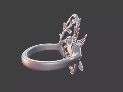 art nouveau floral bird ring nature inspired 3D print model