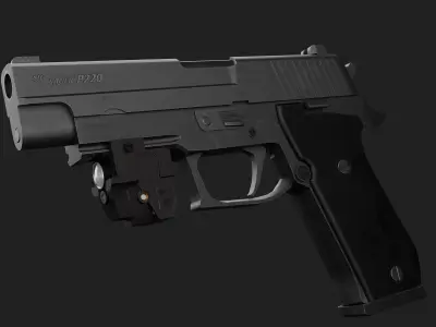 P220 with laser sight and flashlight Attachment - Game Ready Low-poly 3D model