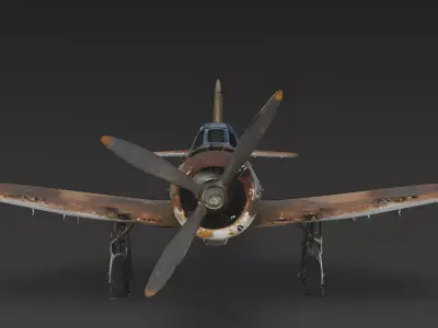 Realistic Wrecked Vintage WWII Fighter Plane 3D Model Low-poly 3D model