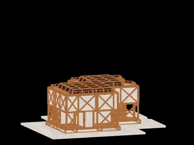 Medieval Low Poly Building Castle Wooden Village Stone House 36 Low-poly 3D model