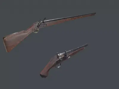 Set flintlock weapon 3D model Low-poly 3D model