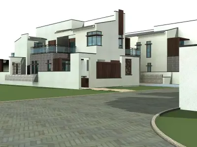 Villa modern house with driveway 3D model