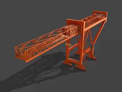 PBR Port Container Crane - Orange Low-poly 3D model