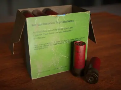 Shotgun shell gauge 12 and Remington shell box Low-poly 3D model