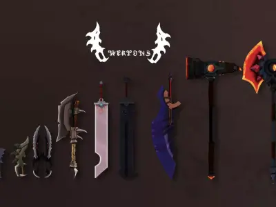 pack of 10 low poly fantasy weapons Low-poly 3D model