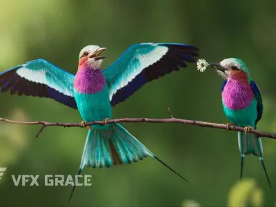 Bird Coracias Caudatus VFX Grace 3D model