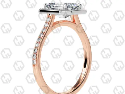 Ring 193 Emerald Shape Cathedral Halo pave set with Gems 3D print model