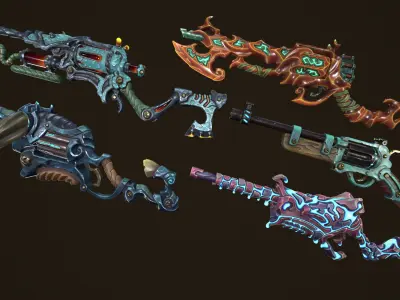 Modular stylized rifles collection Low-poly 3D model