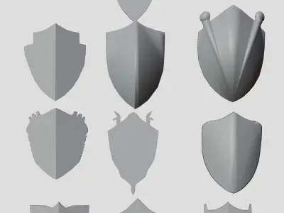 10 low poly Shields V2 Low-poly 3D model