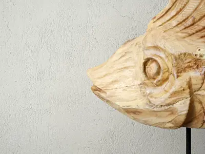 Hand Carved Driftwood Fish On Stand 3D model 2