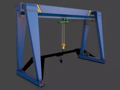 PBR Single Girder Gantry Crane V2 - Blue Low-poly 3D model
