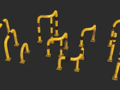 Yellow Fence Prtector Pack Low-poly 3D model