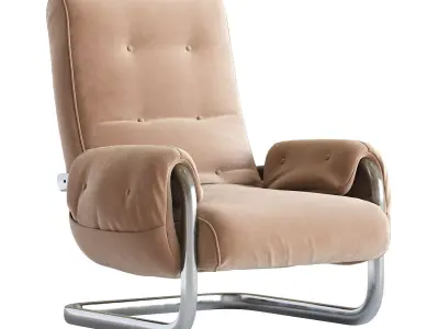 Tan Brown Mohair Velvet Large Lounge Chairs  3D model