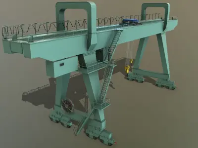 PBR Double Girder Gantry Crane V2 - Green Light Low-poly 3D model