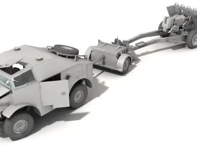 Morris QUAD with ordnance QF17 pounder gun 3D model