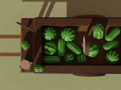 Watermelon Wooden Cart Low-poly 3D model