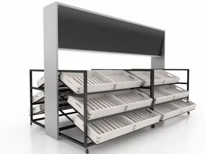 Shelf 3D model 8 display with shelves and blackboard 3D model