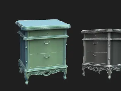  Vintage nightstand cabinet Low-poly 3D model